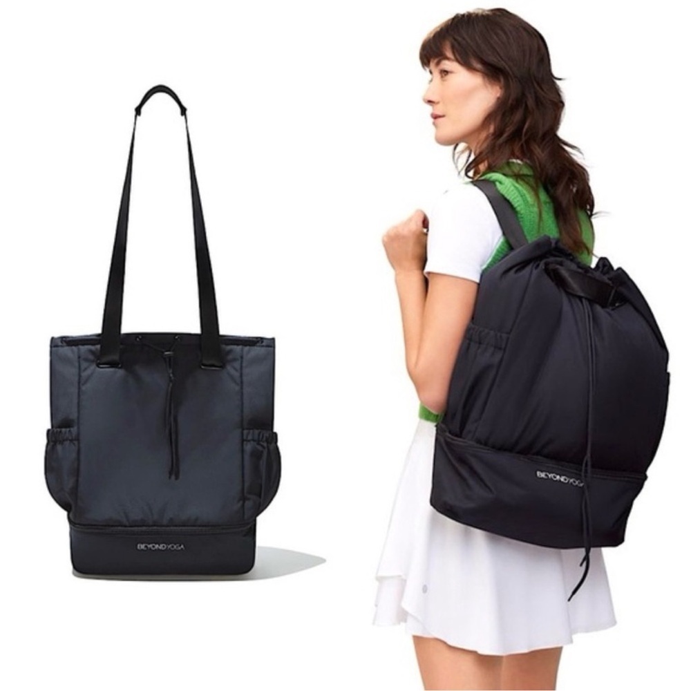 Beyond Yoga Convertible Gym‎ Bag Backpack Drawstring Black Tote Carrying Case